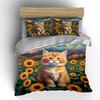 Cute Kitten In Sunflower Field Duvet Cover Set With 3D Printing Design Soft Polyester Bedding Set All-Season Comfort