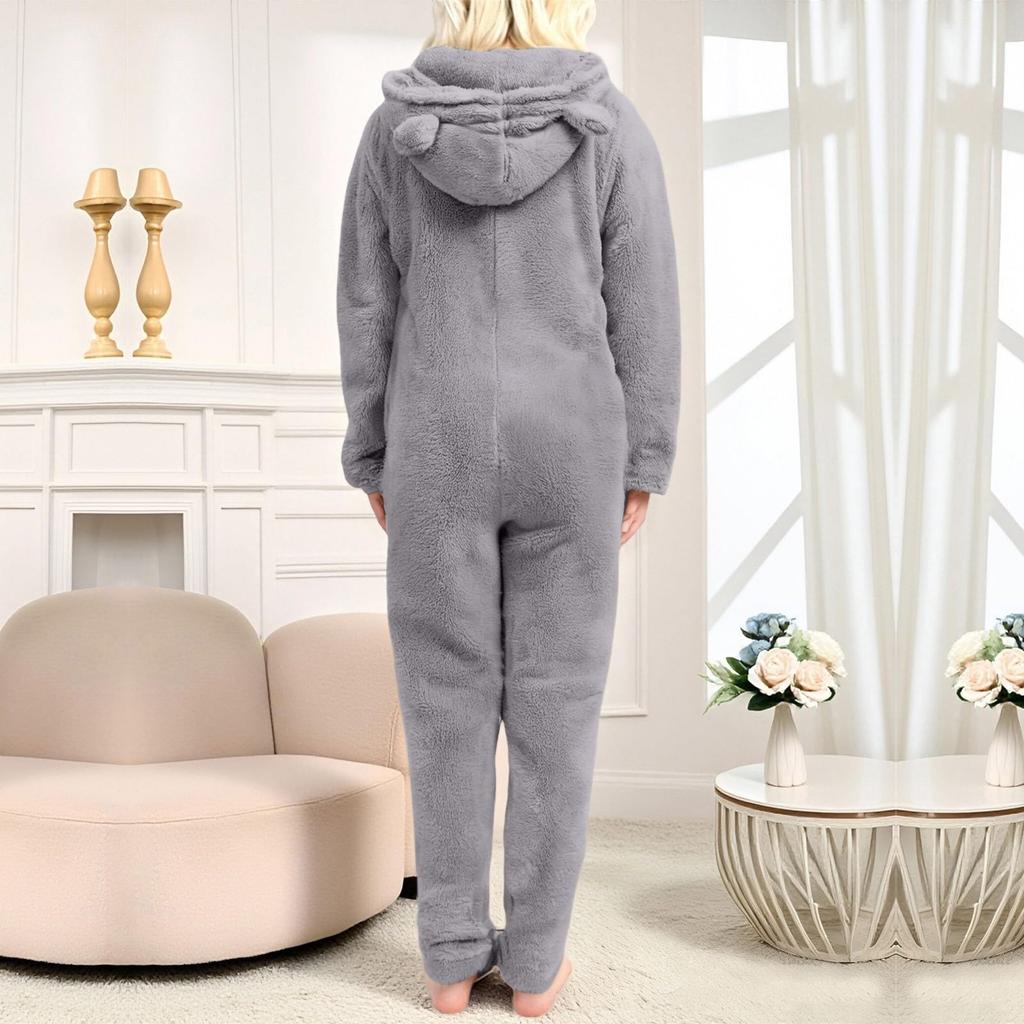 Dámské kombinézy s kapucí  Fleecová kombinéza  Teplé pyžamo  Romper Noční prádlo na zip s kapucí