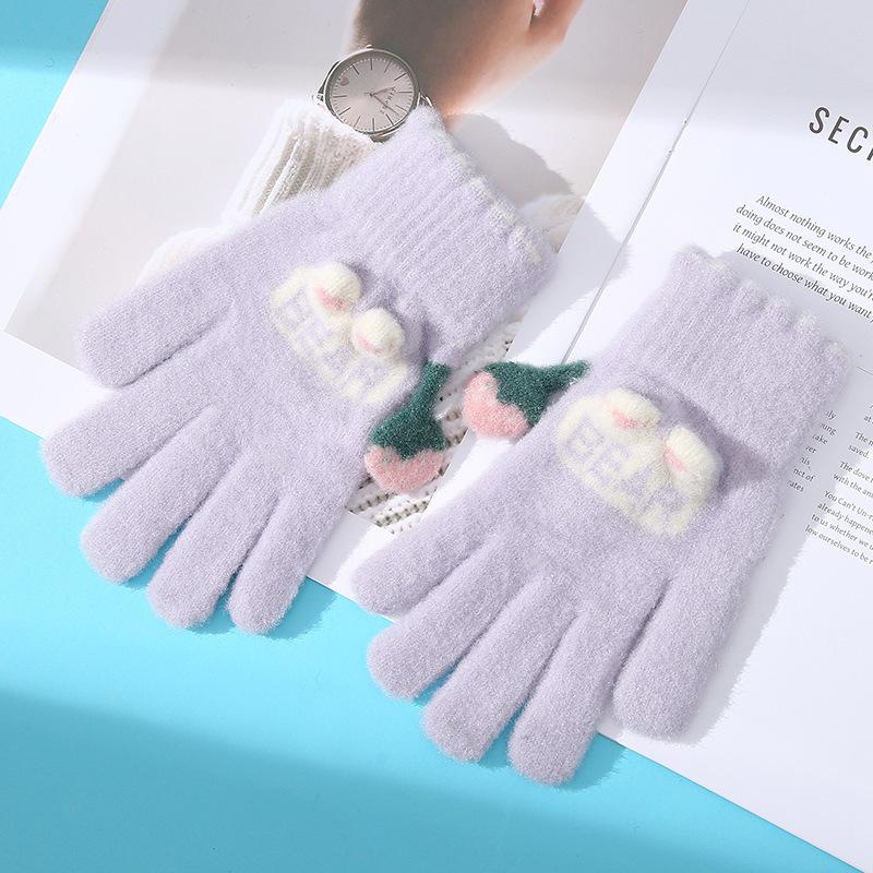 Touch Screen Five finger Gloves for Women in Autumn and Winter Knitted Thickened Velvet Warm Split Finger Cycling Protection Against Cold
