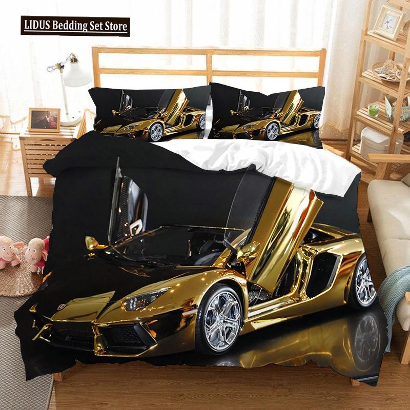 Speed Sports Car Duvet Cover Set Full Queen Size Red Cool Racing Car Bedding Sets Speed Automobile Extreme Sport Quilt Cover Set