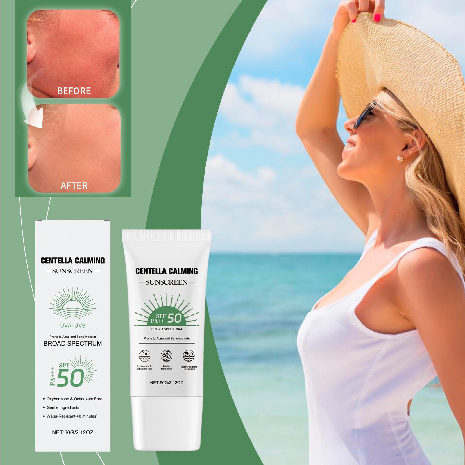 

Centella Asiatica Calming Sunscreen Sunscreen Moisturizing Soothing Brightening Skin Tone Strengthening Skin Barrier Waterproof Sunscreen One Size