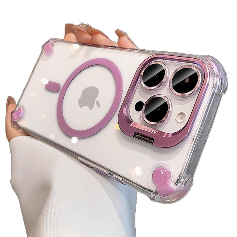 Four-corner ice magnetic suction is suitable for iPhone17Promax mobile phone case Apple 16 metal lens holder protective case.