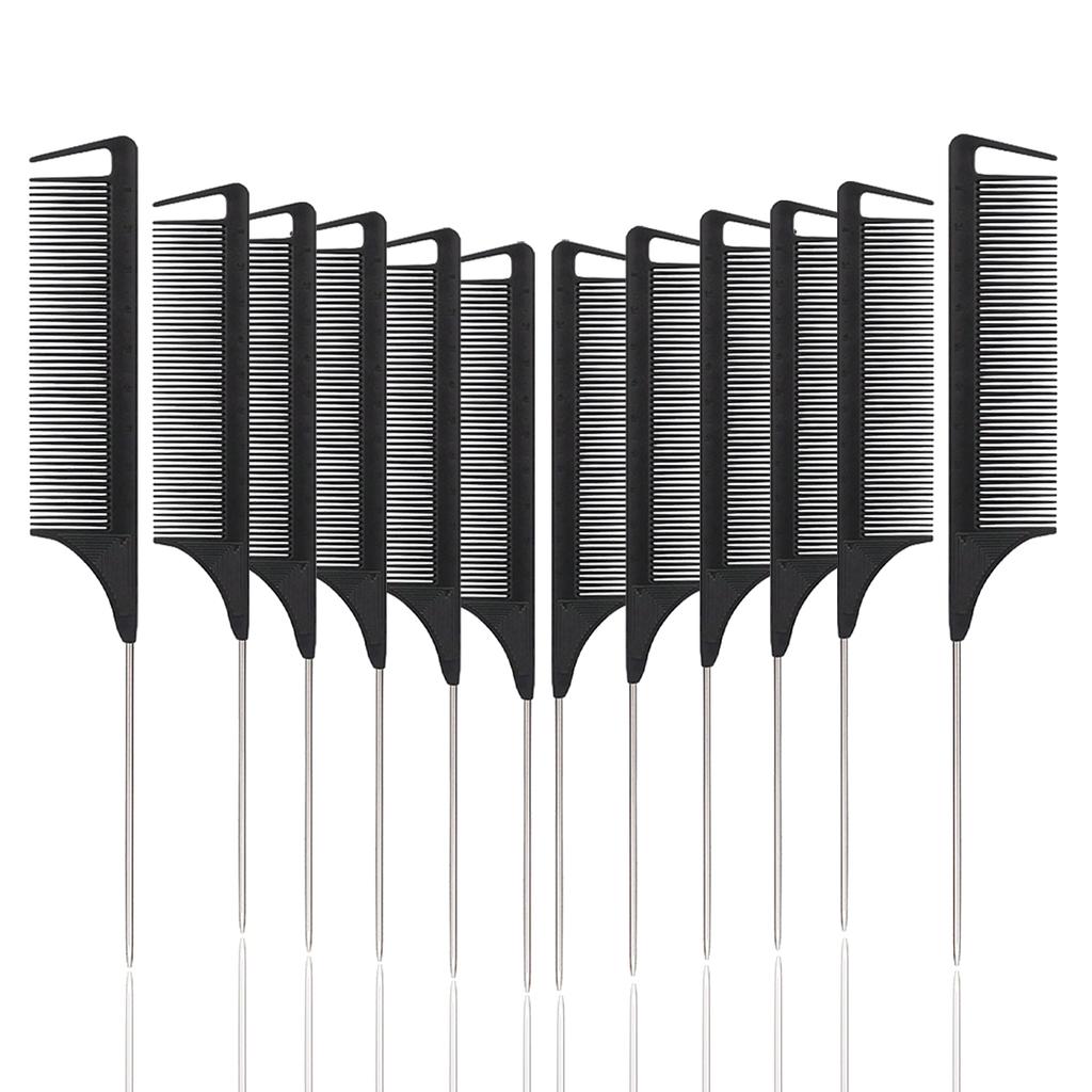 Rat Tail Comb Set - Professional Fine-Tip Comb, Anti-Static Hair Dye Comb & Steel Pin Hairbrush,Suitable for All Hair Types