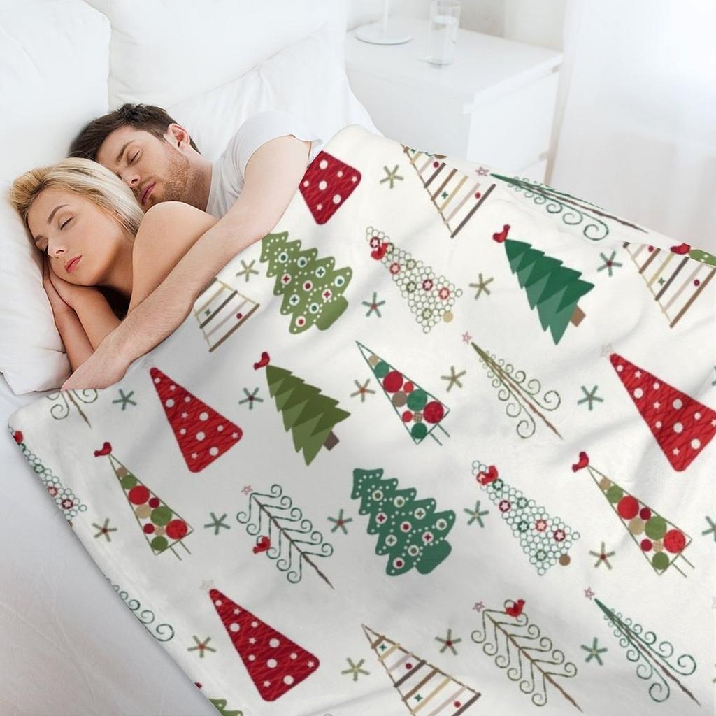 Swedish Minimalist Christmas Trees Pattern - Classic Red and Green Throw Blanket decorative Bed covers Blankets
