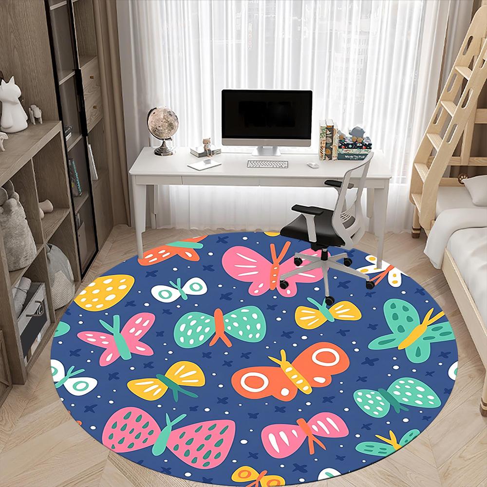 1pc Butterfly PatternChair Carpet for Office, Indoor Non-Slip Washable Polyester Fiber Carpet, Mat For Office, Machine Washable