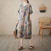 2023 Summer Plus Size Cotton Linen Print Dress - Retro Ethnic Style for Women