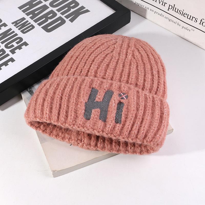 

Knitted Hat for Women Winter Letter Embroidered Wool Hat Korean Style Versatile Pullover Hat Outdoor Warm Student Cold Hat Men M（56-58cm）