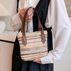 Popular Rainbow Contrasting Stripes Woven Bag Casual Large Capacity Shoulder Beach Bag Versatile Fashion Vacation Bag