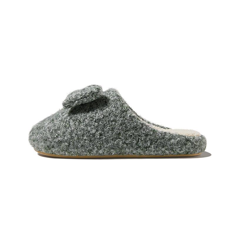 Puxi Women's Winter Floral Cotton Bowknot Slippers - Non-slip, Warm, Plush Indoor Footwear for Women and Men.