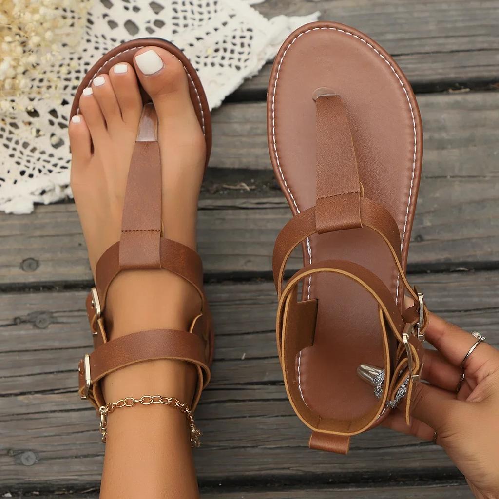 Fashion Women's casual sandals 2025 summer new French fairy style thick soled mid heel fashionable Roman shoes