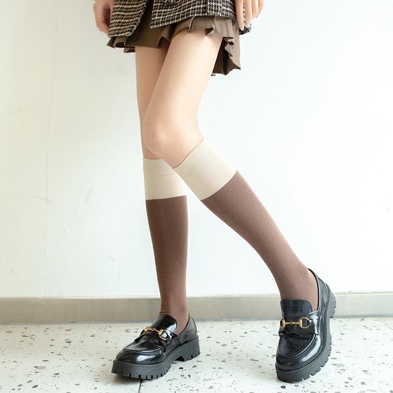 Female Autumn and Winter Color Micro Pressure Show Thin Leg Cotton Socks