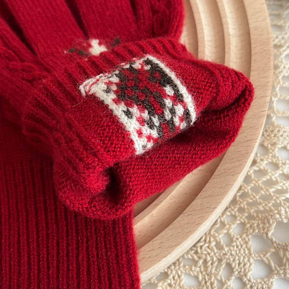 Soft Winter Knitted Gloves Fair Island Style Women Cycling Mittens Twists Pattern Gloves  Girls