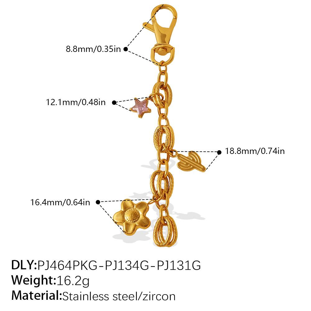 Ins Y2K Flower Natural Stone DIY Pendant Keychain, 18K Gold Plated Multi-element Pendant Chain