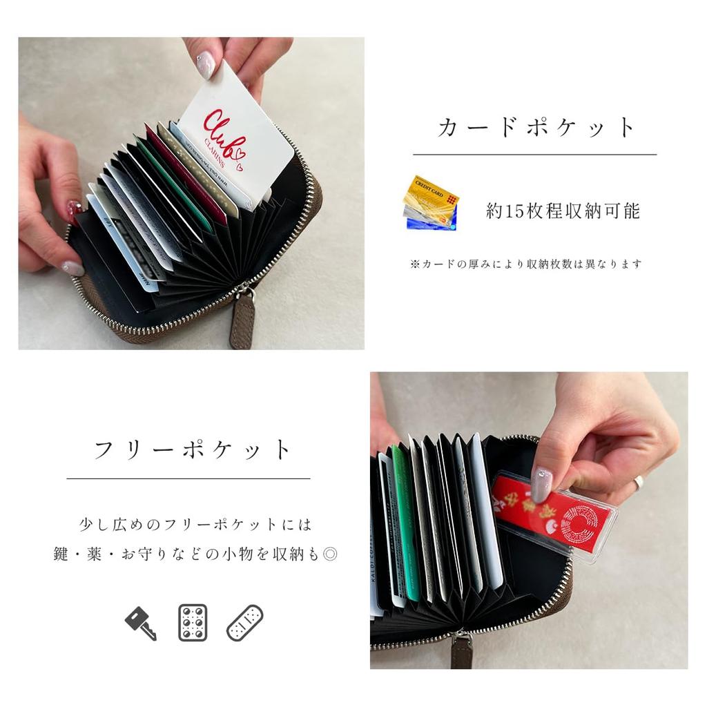 Gisele Card Case, Accordion-style, Large Capacity, Genuine Leather, Compact, Lightweight, Anti-Skimming, Simple Design for Men and Women (Black with