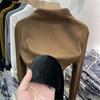 Korean Fashion Autumn Winter Women's Solid Half High Collar Screw Thread Plus Velvet Long Sleeve Pullovers Bottoming Shirt Tops