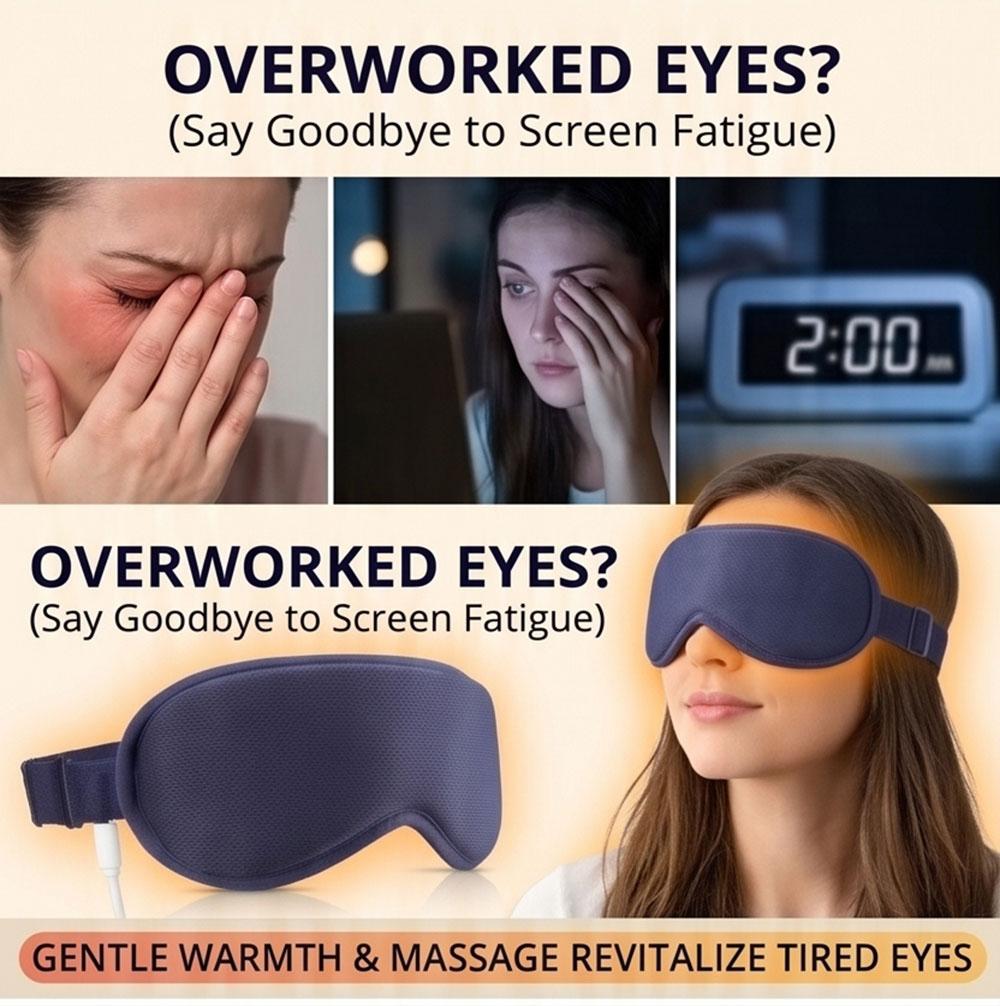 New Smart Electric Heated Vibrating Eye Mask USB Massager Sleep Cover 3-Level Warm 6Speed Adjustable Breathable with LED Digital Display Promote Sleep