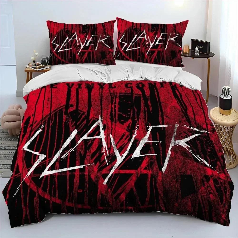 Slayer Heavy Metal Band Musik Bettdecke Bettwäsche Set Bettbezug Bett-Set Steppdeckenbezug Kissenbezug King Queen Size Bettwäsche Set Geschenk