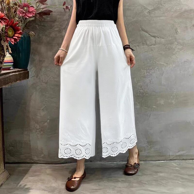 

ZANZEA женские повседневные кружевные пэчворк эластичный пояс свободные широкие укороченные брюки 4XL белый