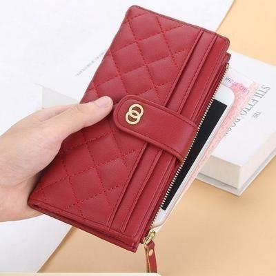 Women's Fashion Long Rhombus Wallet Pu Leather Clutch Bag Zipper Cell Phone Bag Ladies Hasp Multi-card Coin Purse