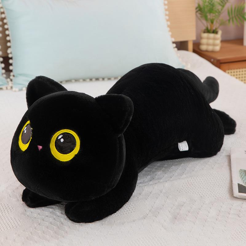 

New cute black cat plush toy sleeping kitten throw pillow doll children s doll 50 cm (0.37kg) чёрный