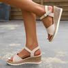 Neue Sommer-Keilabsatzsandalen für Damen Knöchelriemen Plateau-Sandalen Damen Leicht Nicht-rutschend Mittlerer Absatz Sandalias De