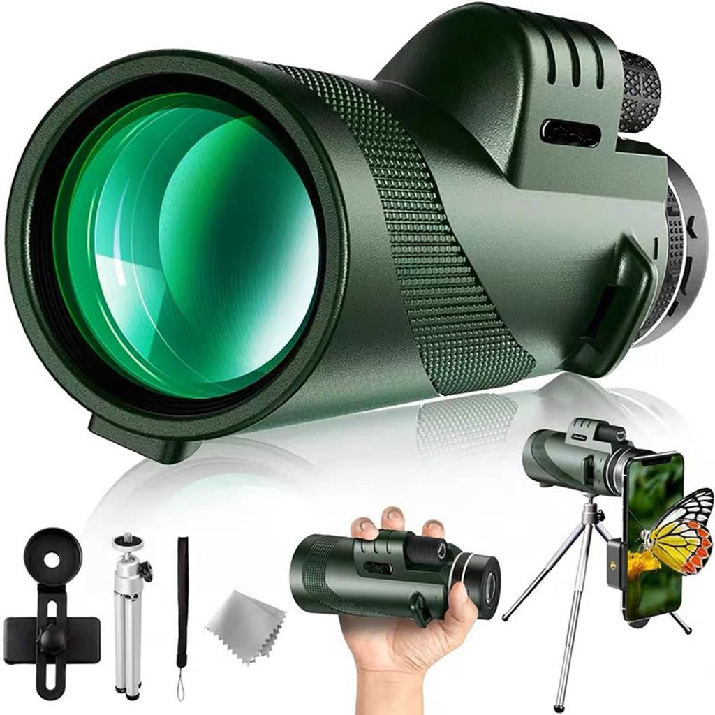 80x100 HD ZOOM Powerful Monocular Telescope Portable Binoculars Long Range Telescope Hunting Camping With Tripod Phone Clip