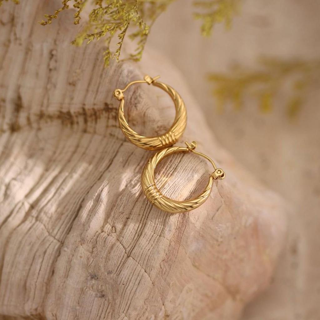 18k Gold-Plated Geometric Hammered Stainless Steel Stud Earrings