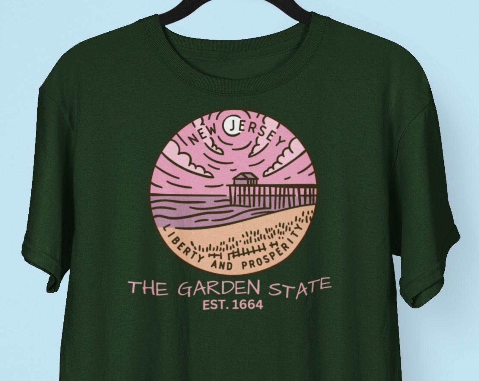 New Jersey Garden State T shirt, NJ State Logo Motto shirt, Liberty and Prosperity, Jersey Shore Boardwalk T shirt Travel Vacation shirt S