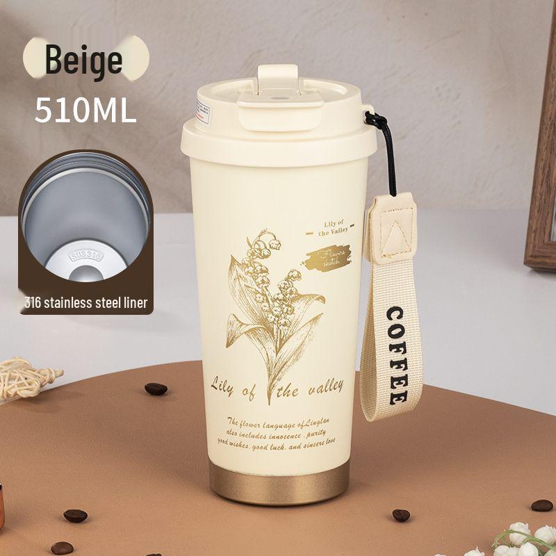Термокружка для кофе Lily из нержавеющей стали с трубочкой - Двустенная, Портативная, Стильная кружка для автомобиля 510ML