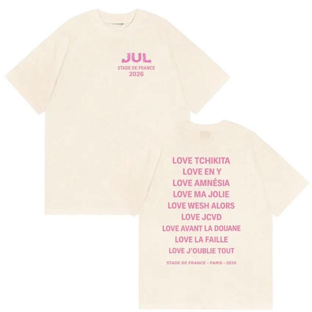 Unisexs Summer Short Sleeve TShirt JUL Love Series French Rapper Letter Graphic Front Back Print 100 Cotton Loose Breathable