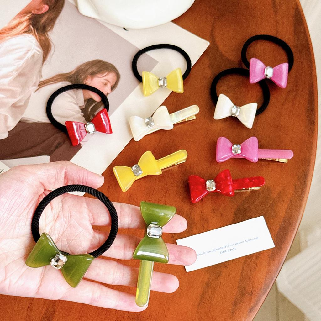 Bow Acetate Graceful Hair Accessories Collection Featuring Various Colorful Hair Ties And Clips