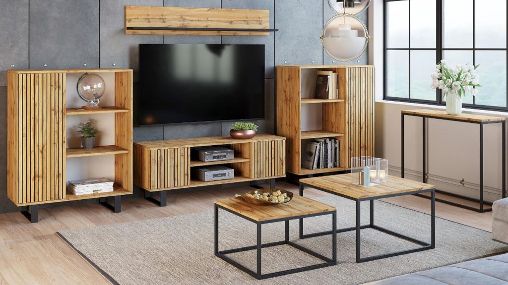 Focus Loft RTV Cabinet 135 Cm - Decor Laths Oak Craft