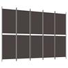 5 Piece Folding Screen In Brown 250 X 180 Cm Fabric