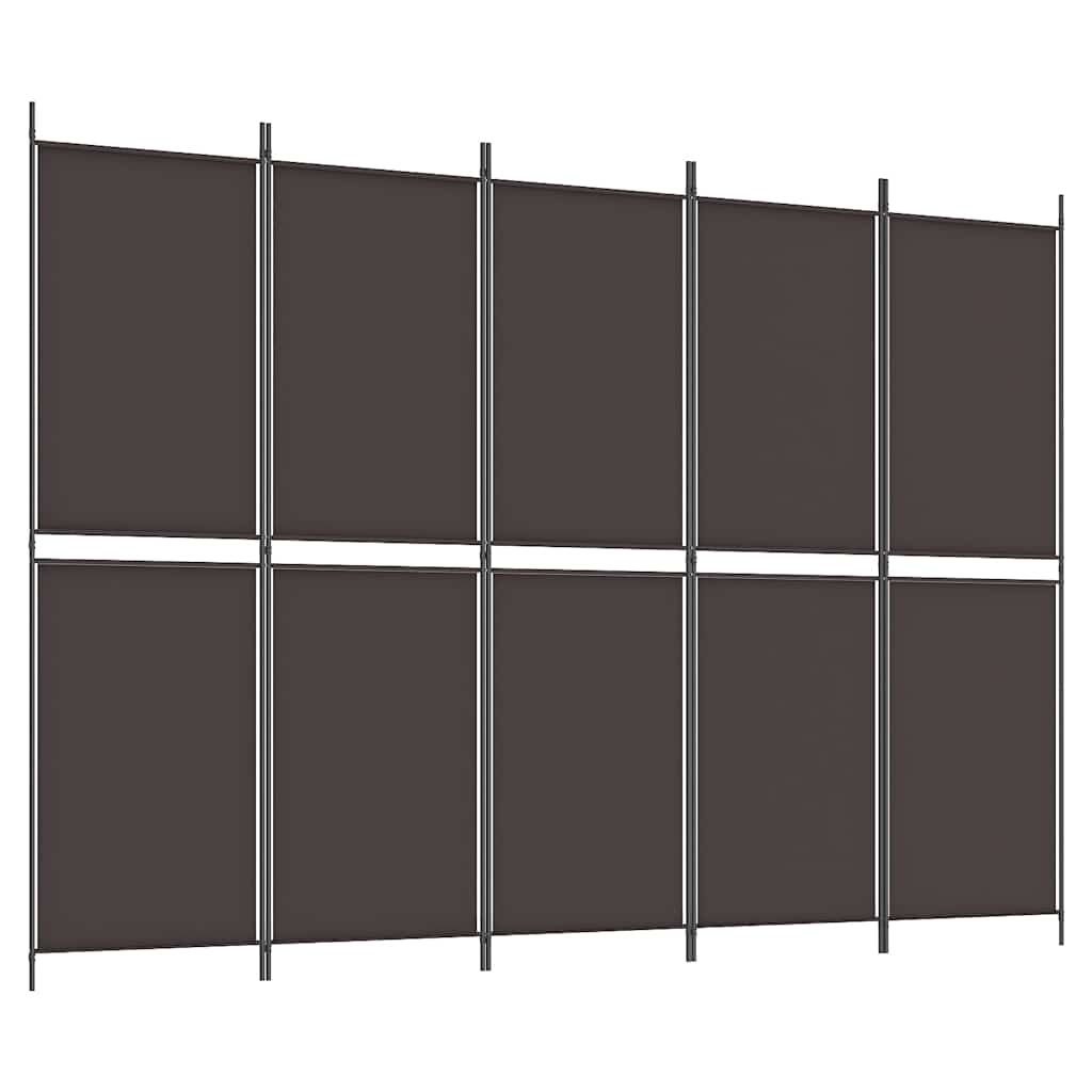 5 Piece Folding Screen In Brown 250 X 180 Cm Fabric