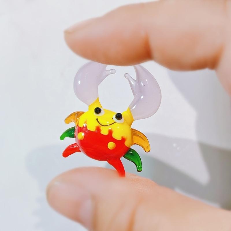 Blown Glass Crabs Ornament Coastal Decors Multicolored Miniature Animal Figurine Collectible Desk Car Decoration Gift