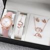 6 Peças/Conjunto Relógio Feminino Moda Flores Pulseira de Couro Relógios Analógicos de Quartzo Conjunto de Joias Borboleta(Sem caixa)