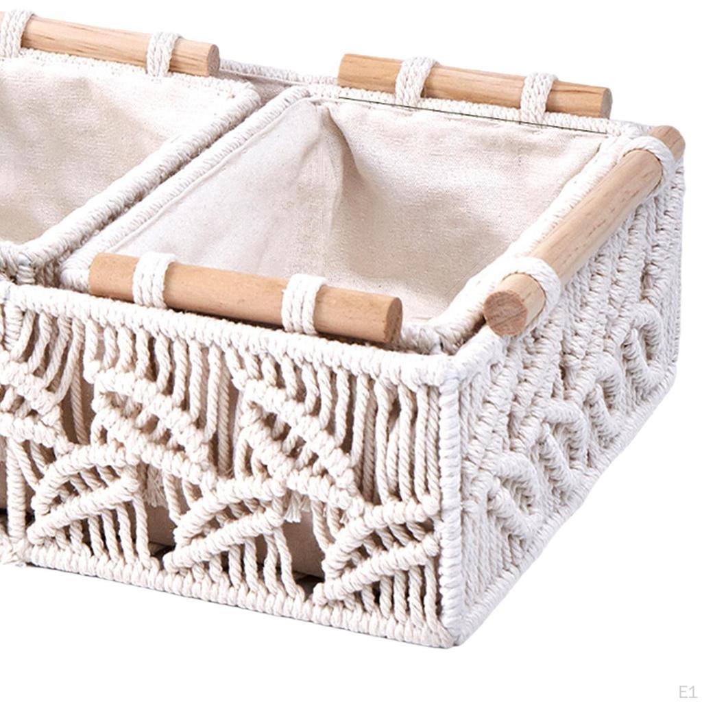 3x Macrame Storage Baskets Decorative Basket Bohemian Cosmetic Boxes Bins Boho Decor