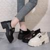 British style platform loafers women's new popular summer and autumn black height-increasing single shoes in 2025, one pedal small leather shoes