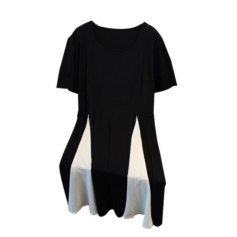 Plus Size Slimming Loose Short-Sleeve Mid-Length Dress - Women's Round Neck (Sizes 200/300/350-9111)