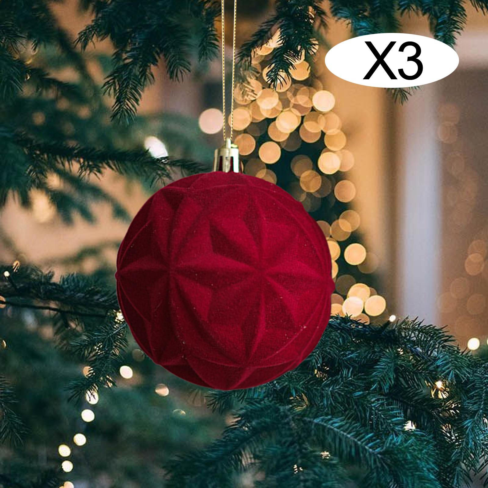 

3 Pack of Flocked Christmas Baubles for Home Decor Snowflake Red