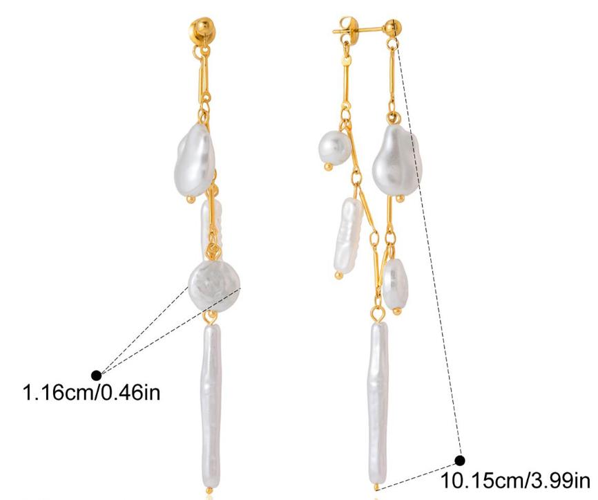 Vintage Gold Chain Pearl Tassel Earrings Stainless Steel with Mixed Shape Pearls Long Layered Dangle Earrings for Women