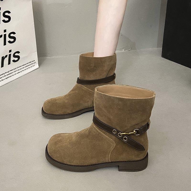 

Новый Пайл 2025 Универсальные ботинки Средняя голень Узкие Ретро Осенне-зимние модные ботинки Женские короткие ботинки Ботинки Мартин Толстый каблук 40 коричневый