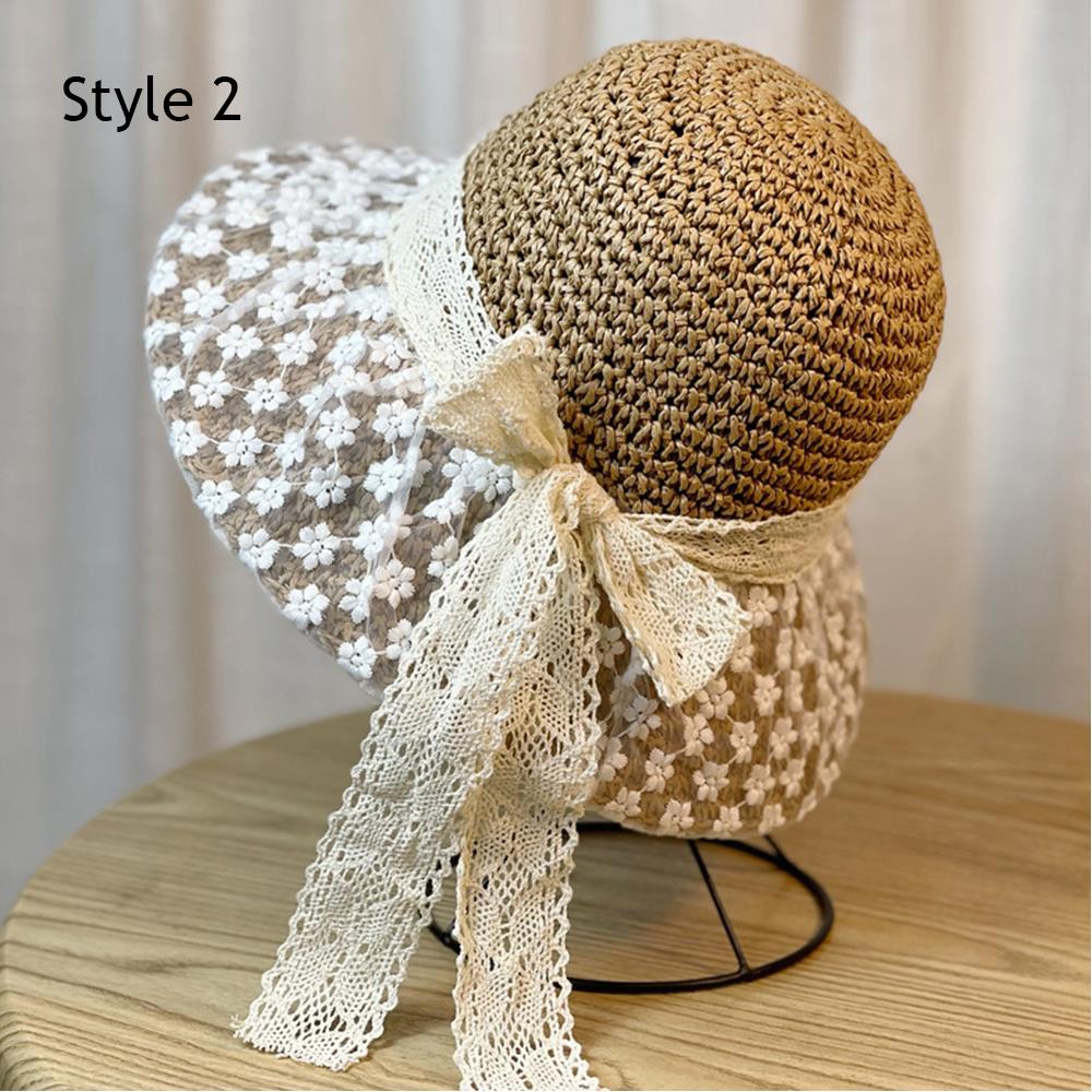 HOT Women's Summer Bucket Hat Small Flower Woven Straw Hat Foldable Fisherman Hat Handmade Wide Large Brim Beach Hats Anti UV