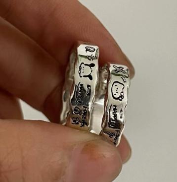 

Minimalist Doodle Wave Edge Rings Set for Couples Unique Patterned Band Jewelry Adjustable Size Simple Design One Size