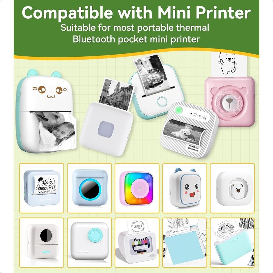 6 Roll Mini Sticker Printer Photo Paper 57 X 30mm Thermal Printer Paper White SelfAdhesive for PeriPage A6 Vretti TP6S Portable