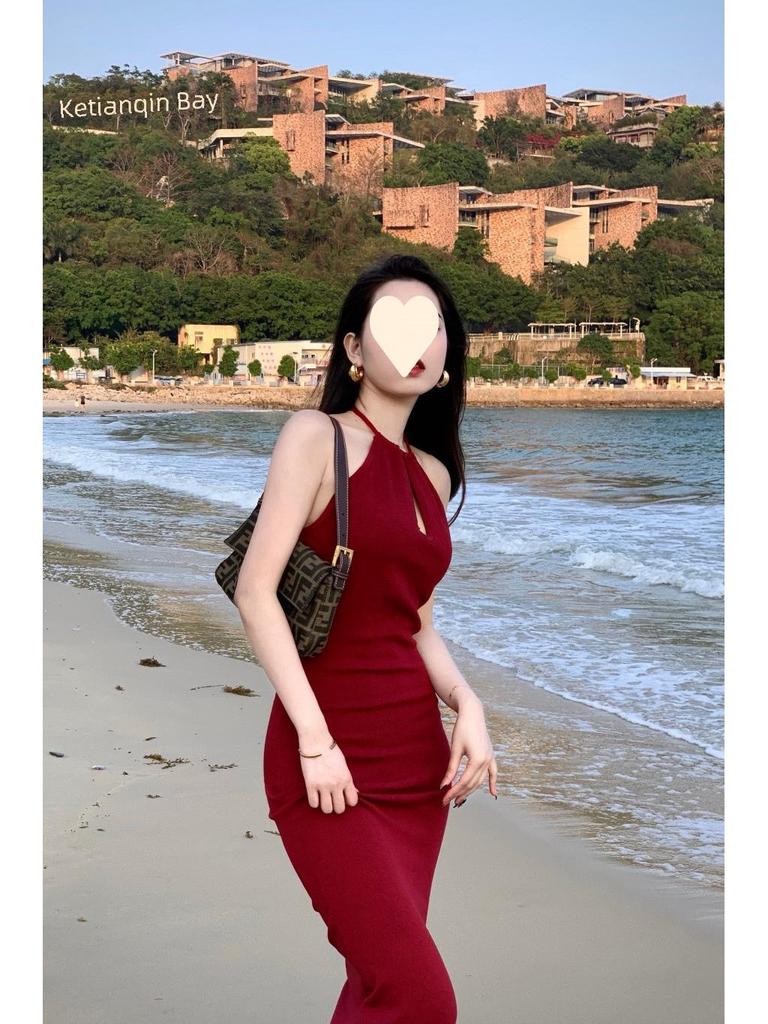 Black Off-Shoulder Halter Dress - Slim Waist & Long Skirt