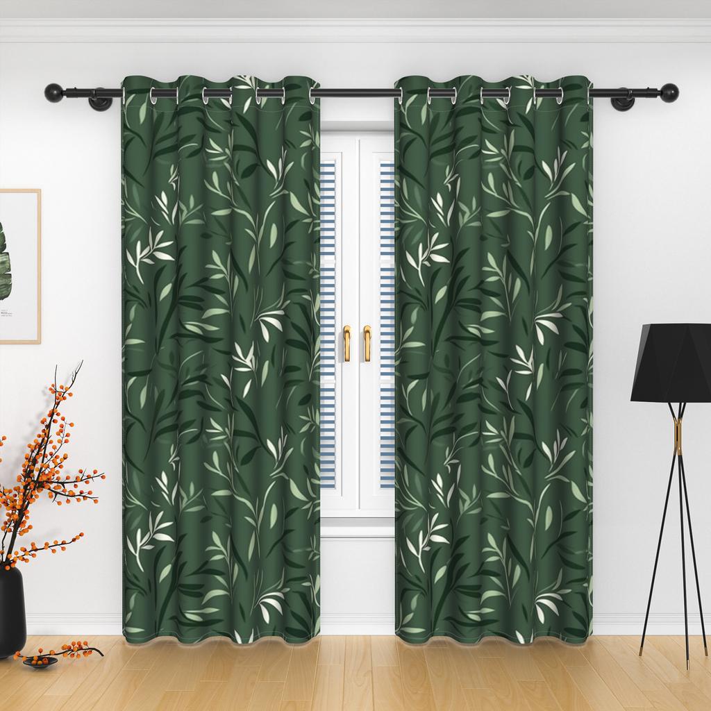 2 Stück/Set Botanische Blattvorhänge Natürliches Grünes Efeublätter-Muster Vorhänge Schlafzimmer Wohnzimmer Dekoration Polyester Verdunkelungsvorhänge