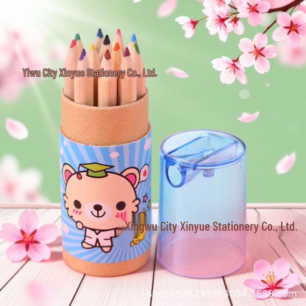 12-Piece Cartoon Doctor Bear Colored Pencils Set - Natural Wood for Kids Drawing and Student Art. 12-color short colored pencils синий