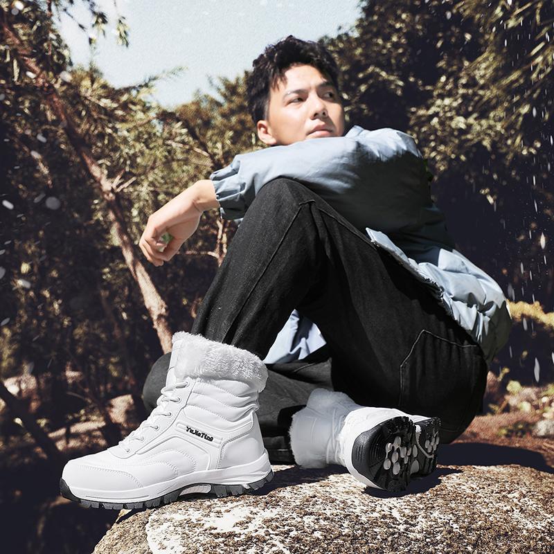 Waterproof Snow Boots Plush Warm Cotton Shoes Women Men Anti-slip Winter Hiking Shoes High-top Boots Outdoor Walking Shoes