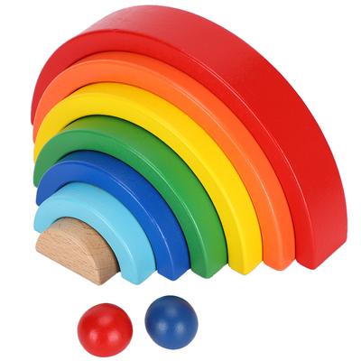 מגדל קשת עץ קוביות בניין פאזל לילדים צבעוני חצי עגול צעצועי הרכבה